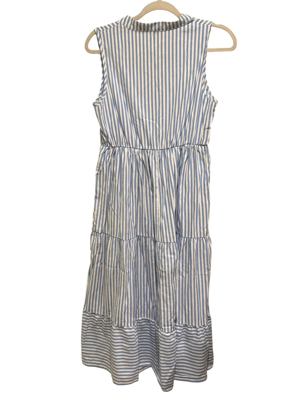 Striped Blue and White Sleeveless Tiered Maxi Dress - Picture 4 of 4